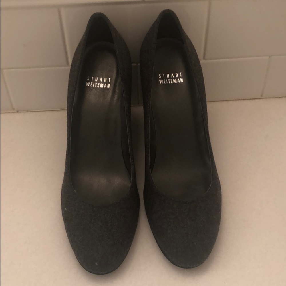 Grey flannel wedge with black heel NEVER WORN!
